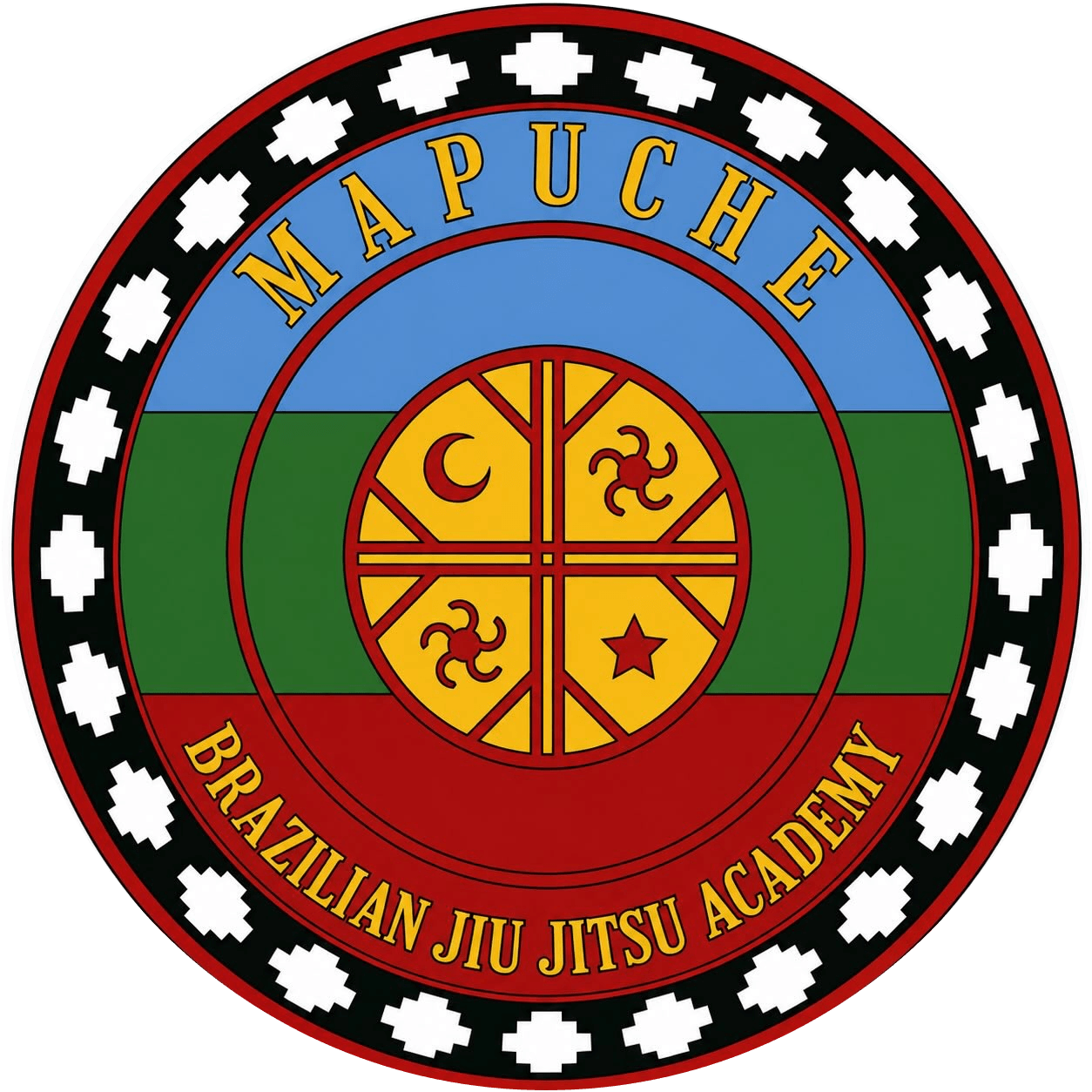 The kultrún, the Mapuche ceremonial drum, on the academy badge