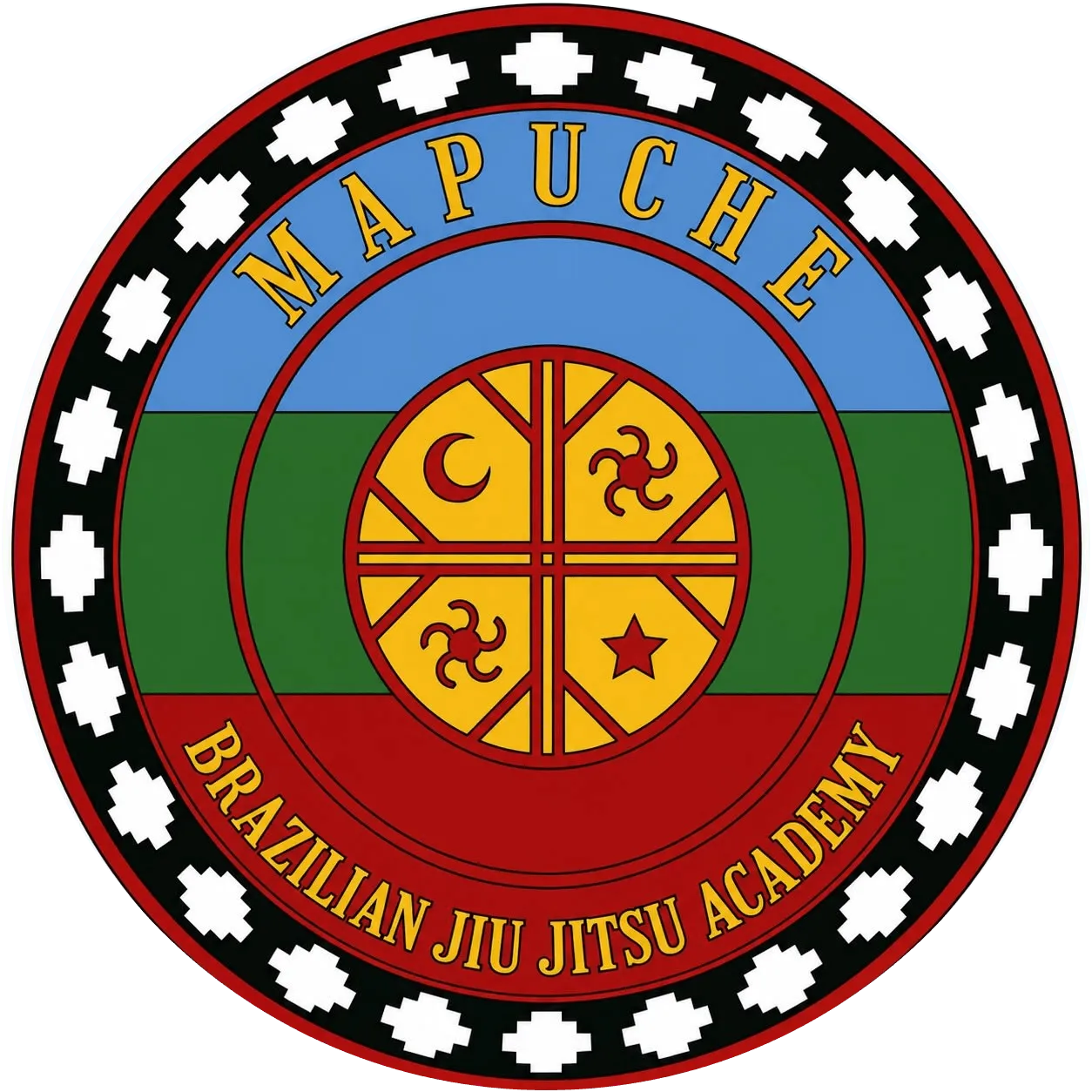 The kultrún, the Mapuche ceremonial drum, on the academy badge